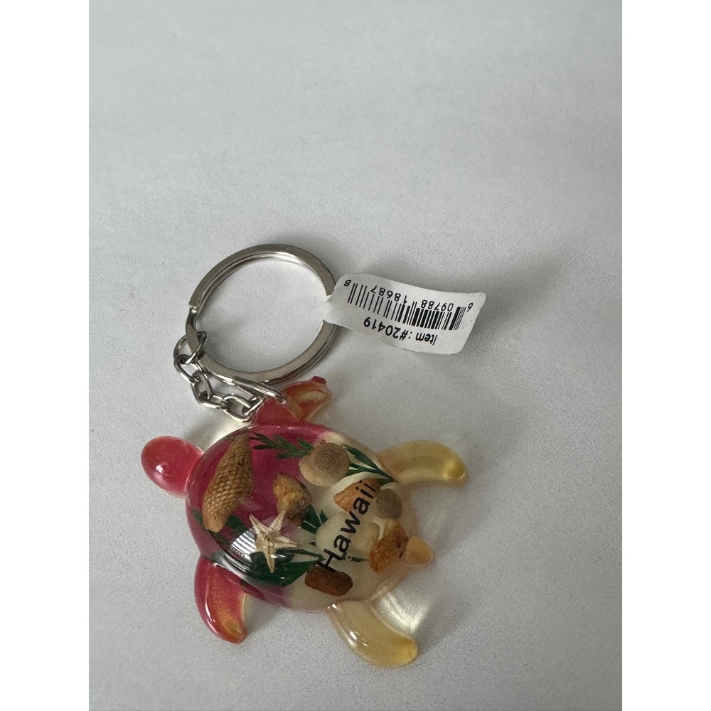 Hawaii Sea‎ Turtle Keychain Resin Real Shells Starfish Pink Yellow